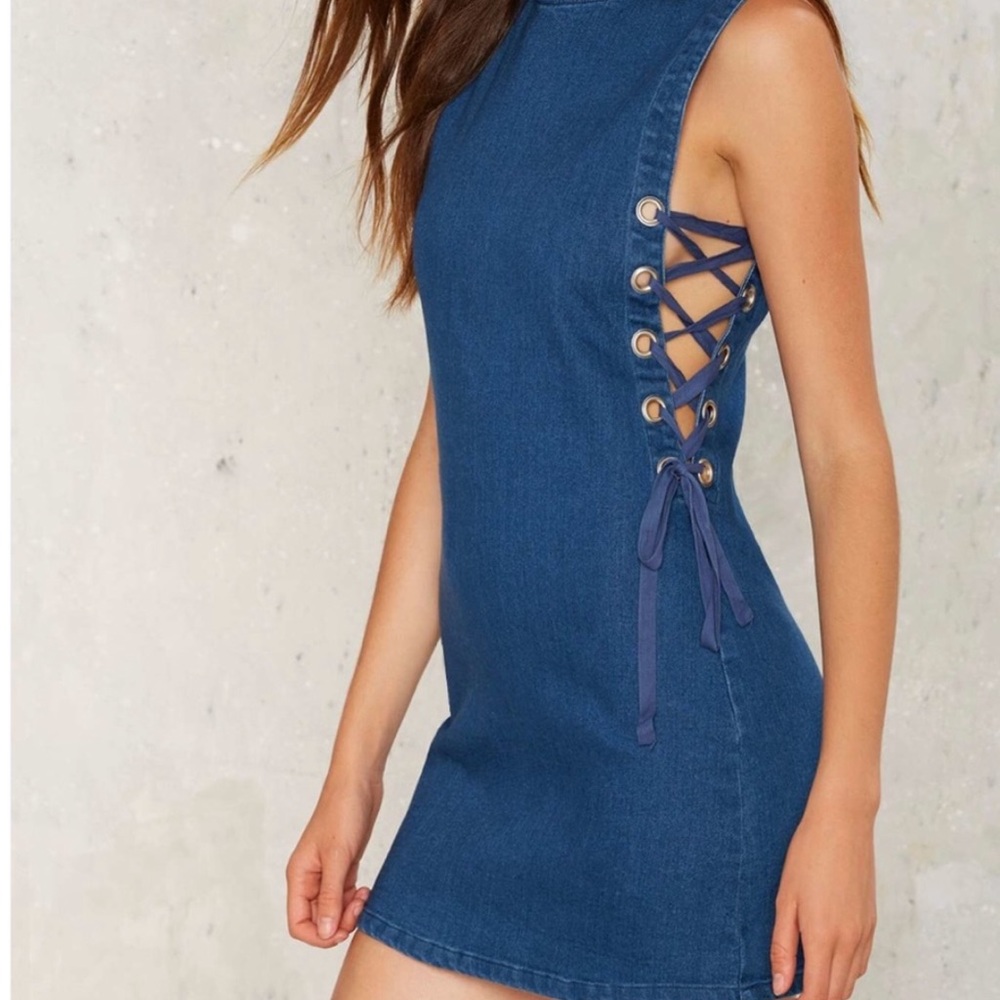 Nasty gal honey punch denim lace up dress